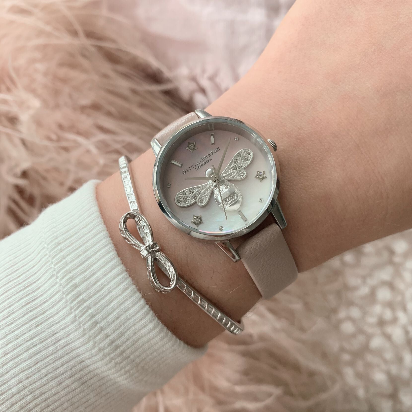 Sparkle Bee Blush & Silver Watch OB16GB09 Olivia Burton