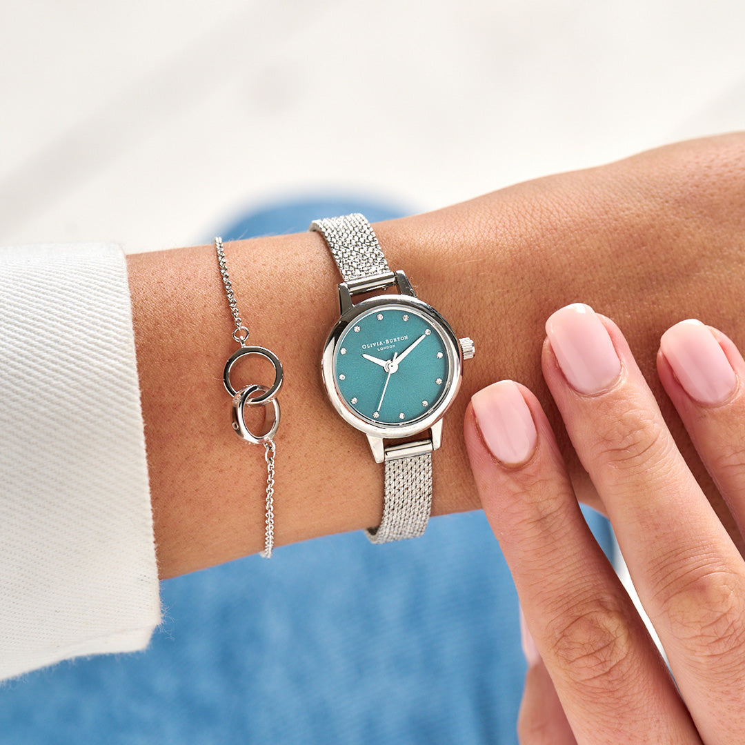 Classic Mini Dial Teal & Silver Mesh Watch OB16MN13 Olivia Burton
