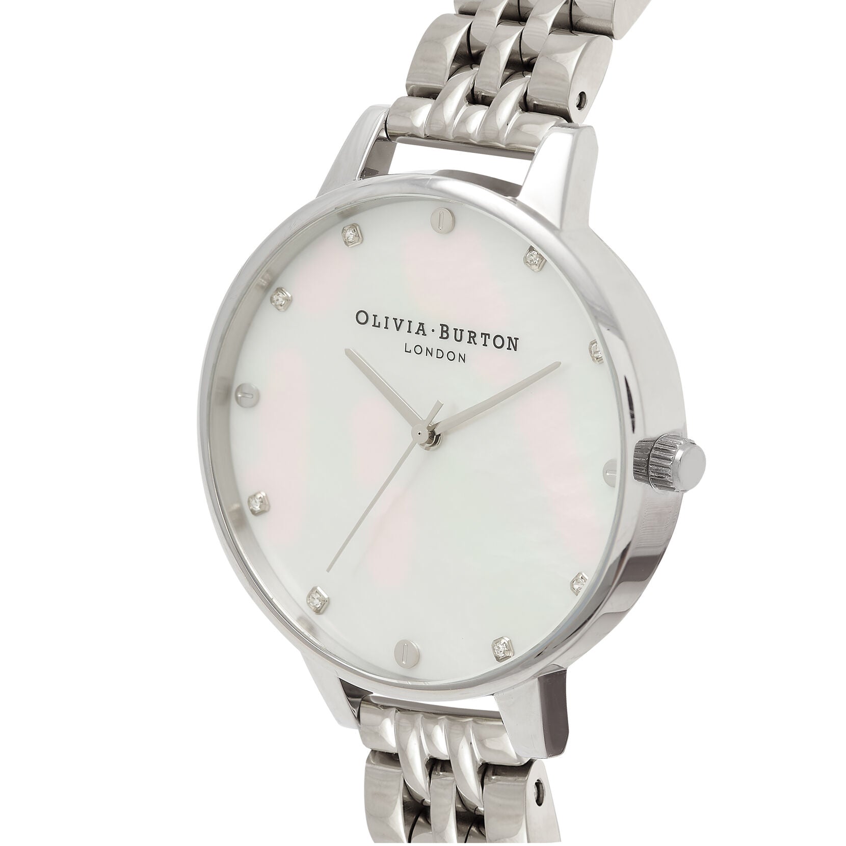 White Mother Of Pearl, Thin Case Silver Bracelet Watch OB16SE14 Olivia Burton