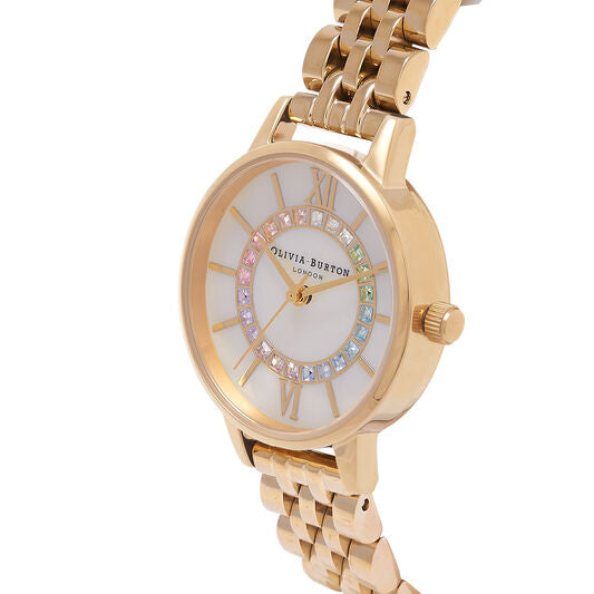 Rainbow Sparkle Wonderland Gold Bracelet Watch OB16WD97 Olivia Burton