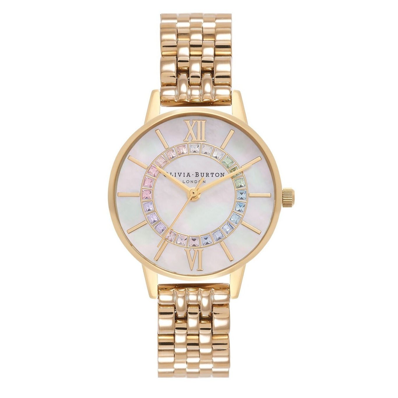 Rainbow Sparkle Wonderland Gold Bracelet Watch OB16WD97 Olivia Burton