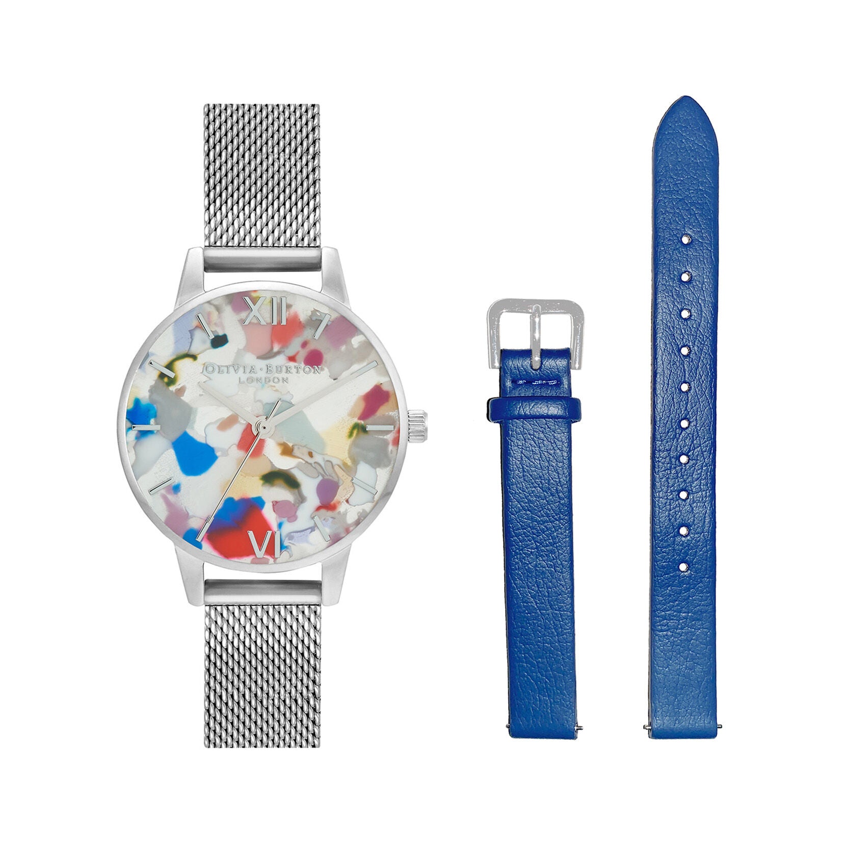 Pop Art 30mm Silver & Blue Eco Vegan Strap Gift Set OBGSET151 Olivia Burton