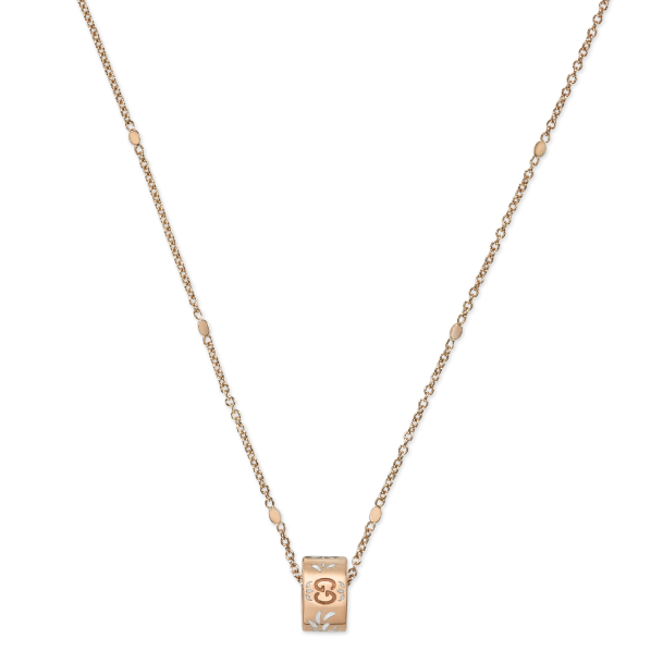 GUCCI ICON NECKLACE IN 18KT PINK GOLD AND WHITE ENAMEL YBB434553002 Gucci Jewelry