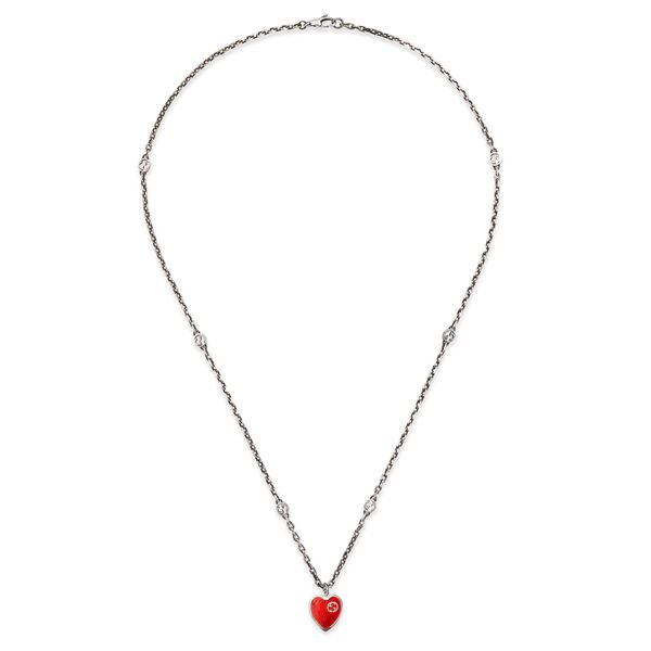 Gucci Interlocking G Red Enamel Heart Necklace YBB645545001 Gucci Jewelry