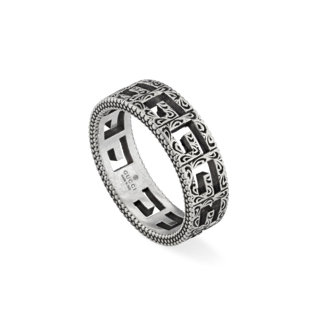 G Cube Ring With G Motif In Aged Sterling Silver YBC576993001 Gucci Jewelry