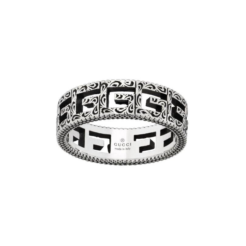 G Cube Ring With G Motif In Aged Sterling Silver YBC576993001 Gucci Jewelry