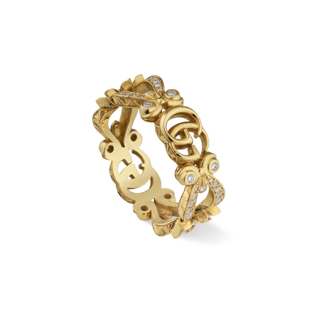Flora Ring In Yellow Gold And Diamonds YBC629828001 Gucci Jewelry