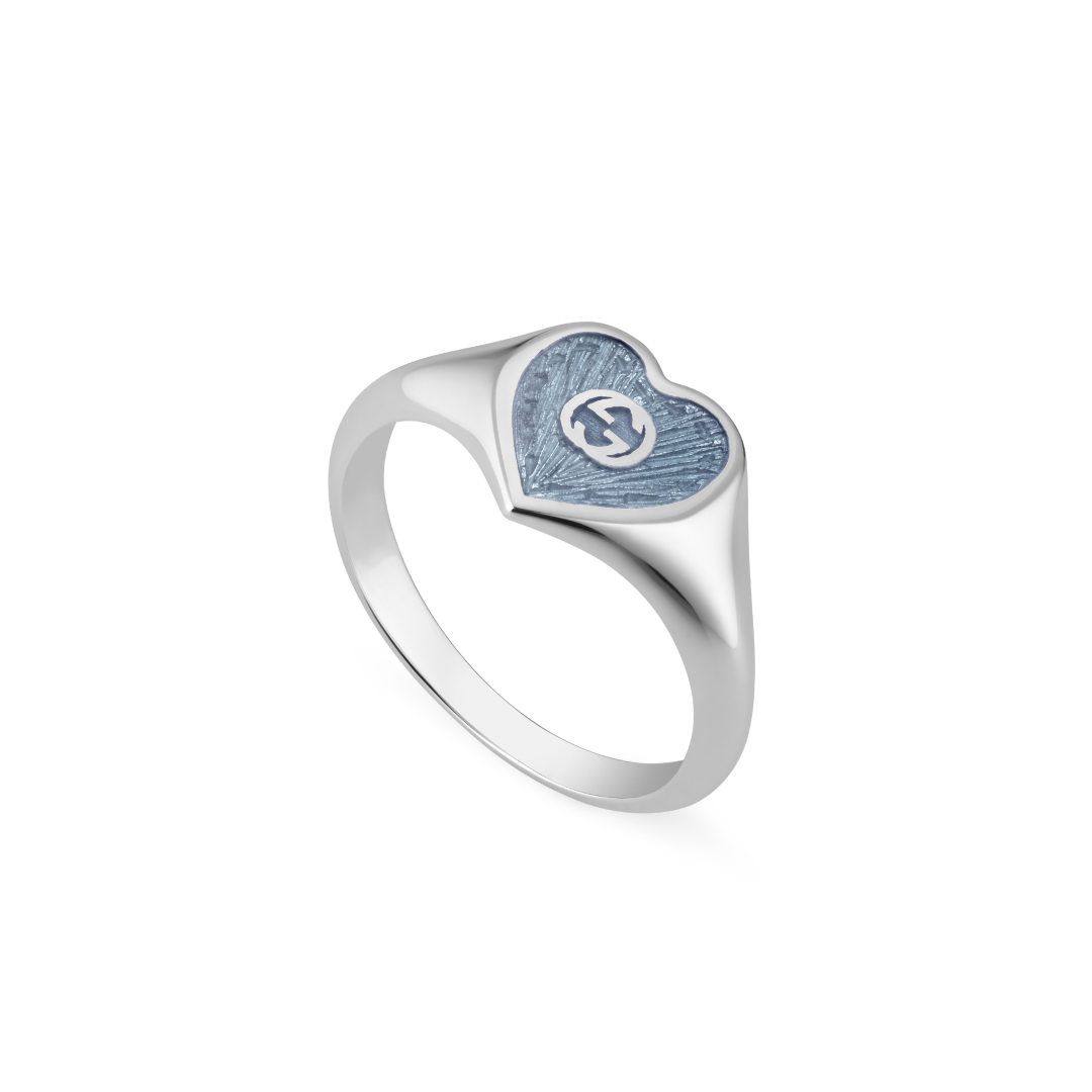 Gucci Heart Silver & Blue Enamel Ring YBC645544002 Gucci Jewelry