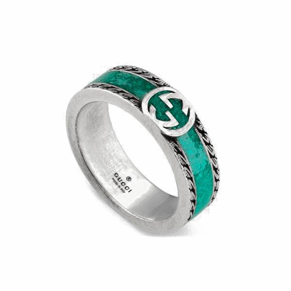 Gucci Ring With Turquoise Enamel And Gg Logo YBC645573001 Gucci Jewelry