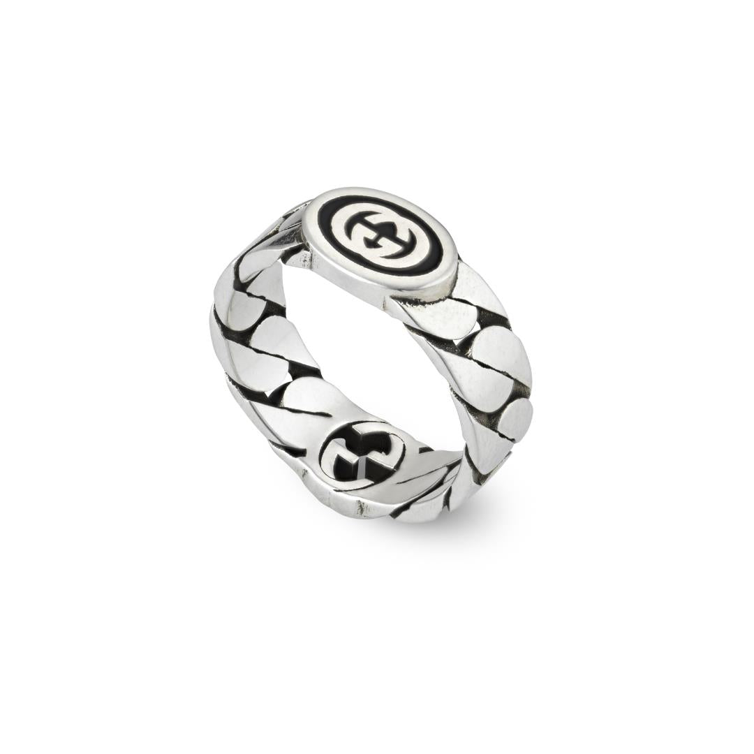 Ring In Sterling Silver And Black Enamel With Interlocking G Detail_Large YBC678656001 Gucci Jewelry