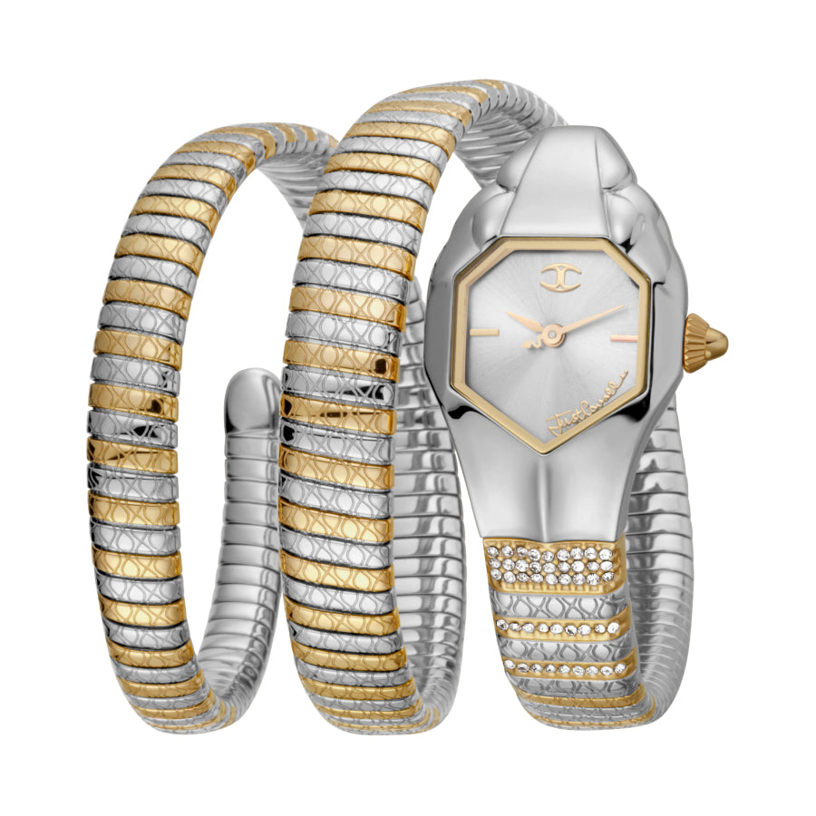 Ladies Glam Snake Two-Tone Silver Dial Watch JC1L112M0045 Just Cavalli